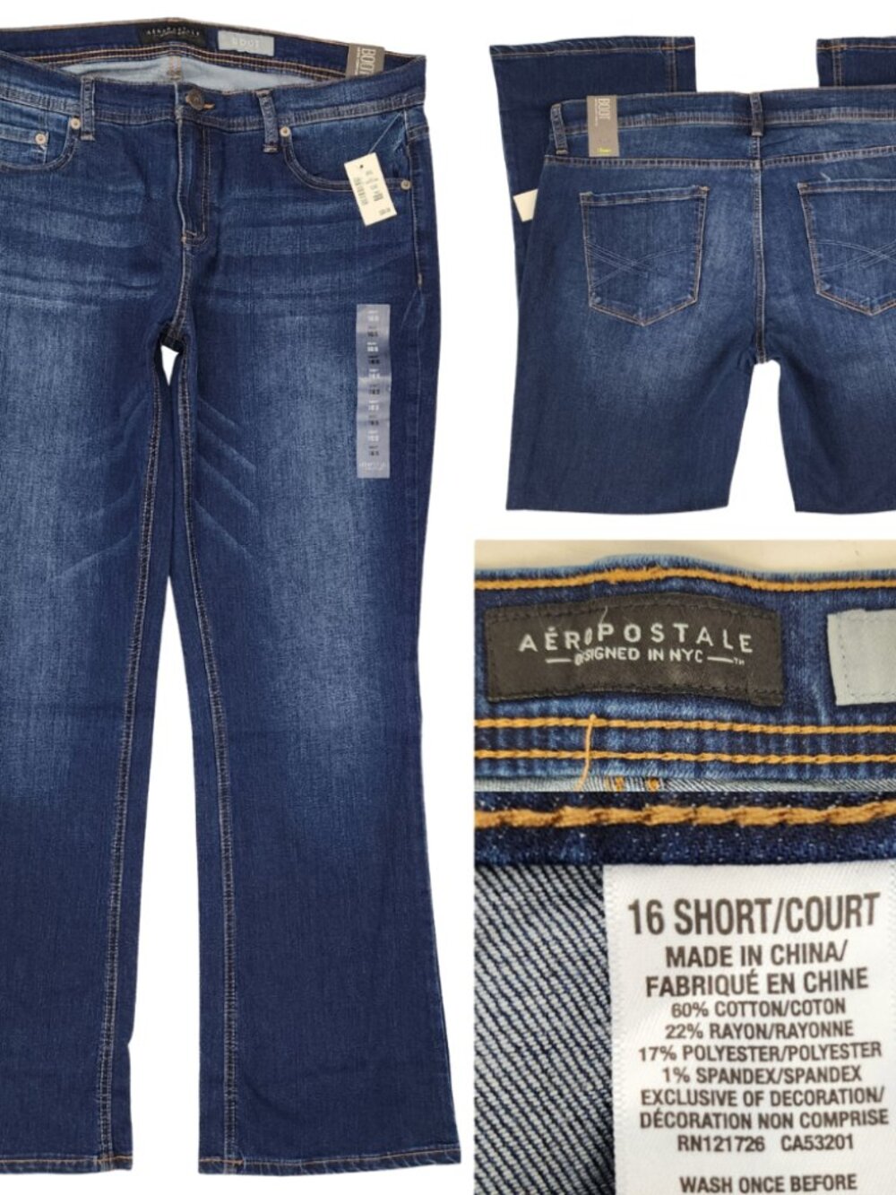 New Aeropostale Womens 16S 16 Short 37x30 Dark Indigo Boot Cut Fit Jeans Stretch